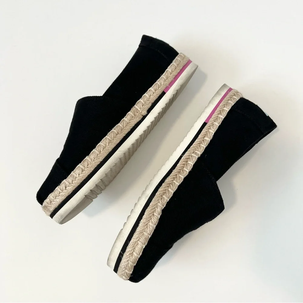 Toms Black Espadrille Platform Slip-Ons with Natural Jute Trim